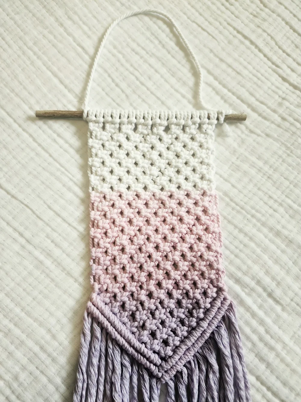 Ombre Macramé Wall Hanging - White, Pink & Blue